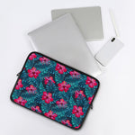 Hot Pink Hibiscus Tropical Pattern Print Laptop Sleeve