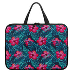 Hot Pink Hibiscus Tropical Pattern Print Laptop Sleeve With Handle