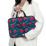 Hot Pink Hibiscus Tropical Pattern Print Laptop Sleeve With Handle