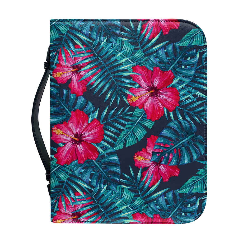 Hot Pink Hibiscus Tropical Pattern Print Leather Bible Cover