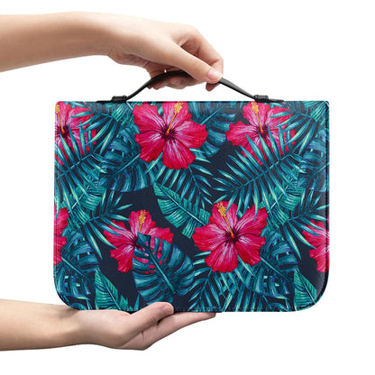 Hot Pink Hibiscus Tropical Pattern Print Leather Bible Cover