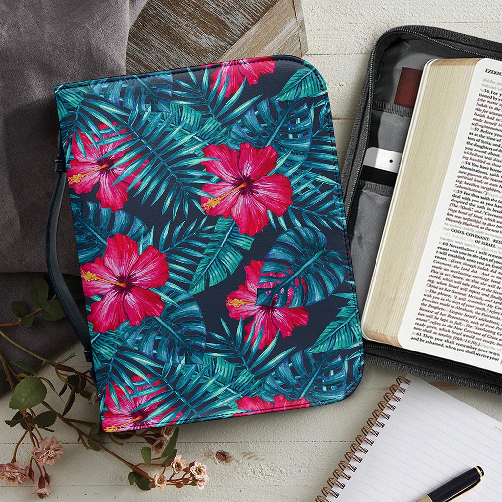 Hot Pink Hibiscus Tropical Pattern Print Leather Bible Cover