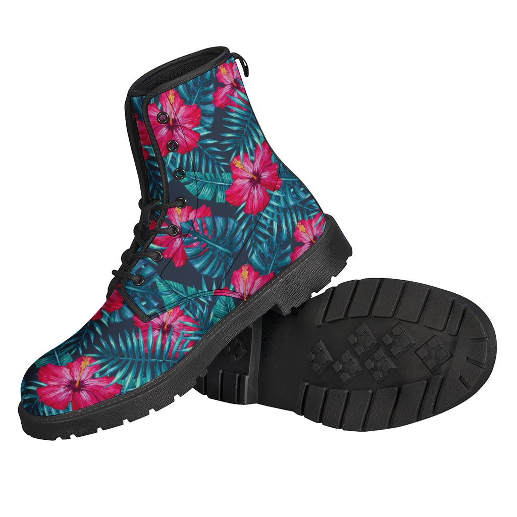 Hot Pink Hibiscus Tropical Pattern Print Backpack