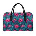 Hot Pink Hibiscus Tropical Pattern Print Leather Duffel Bag
