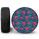 Hot Pink Hibiscus Tropical Pattern Print Leather Spare Tire Cover