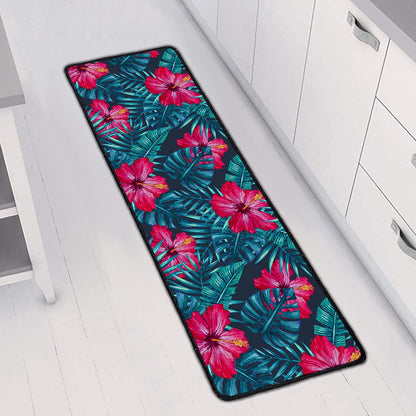 Hot Pink Hibiscus Tropical Pattern Print Long Kitchen Mat