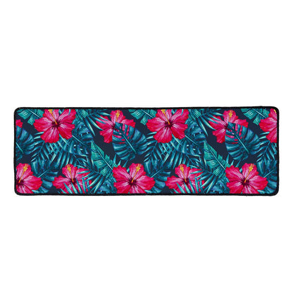 Hot Pink Hibiscus Tropical Pattern Print Long Kitchen Mat