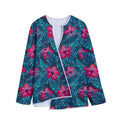 Hot Pink Hibiscus Tropical Pattern Print Long Sleeve Short Coat