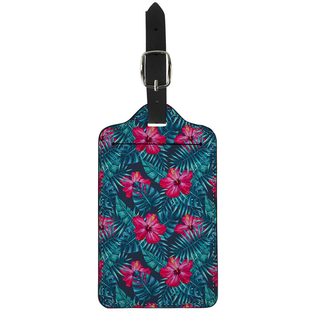 Hot Pink Hibiscus Tropical Pattern Print Luggage Tag