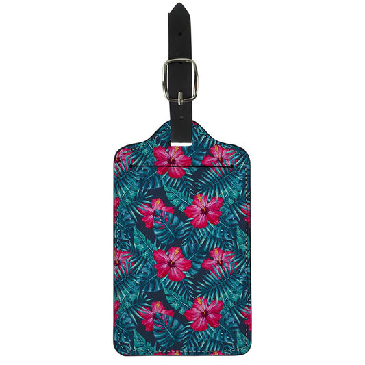Hot Pink Hibiscus Tropical Pattern Print Luggage Tag