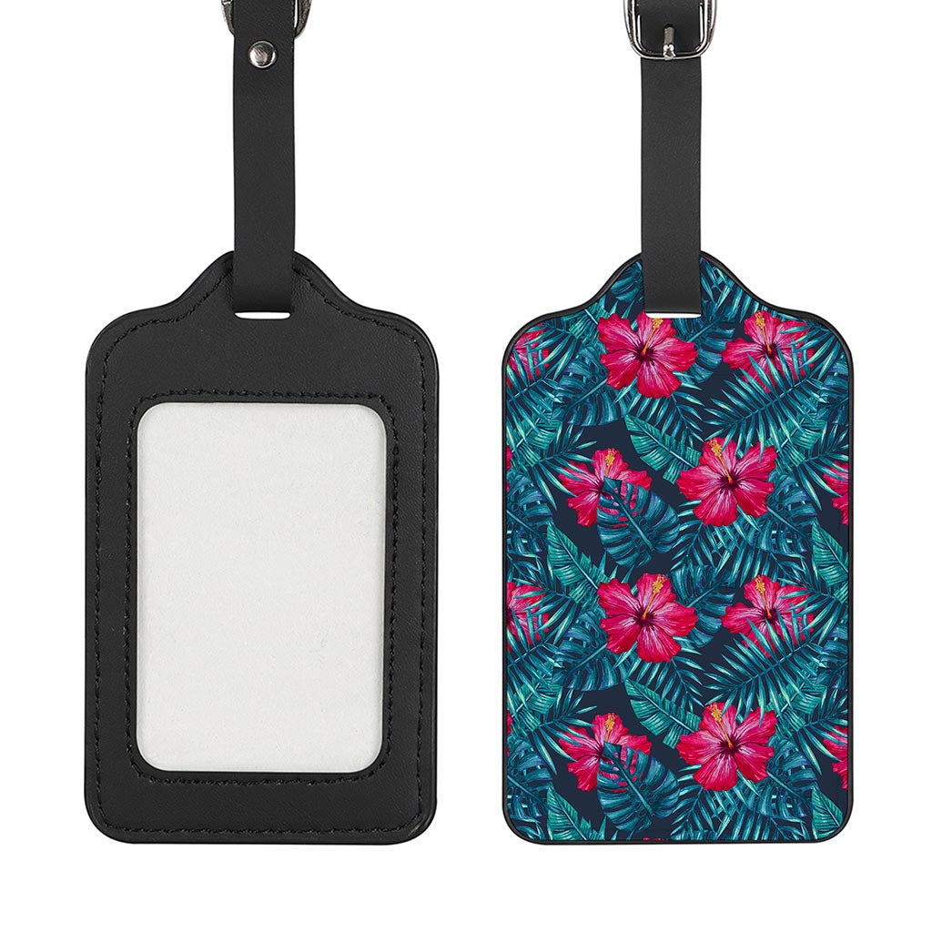 Hot Pink Hibiscus Tropical Pattern Print Luggage Tag