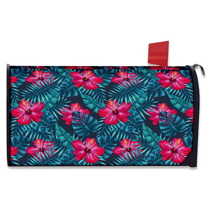 Hot Pink Hibiscus Tropical Pattern Print Mailbox Cover