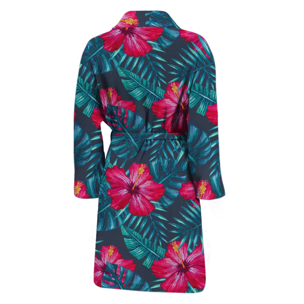 Hot Pink Hibiscus Tropical Pattern Print Men's Bathrobe