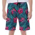 Hot Pink Hibiscus Tropical Pattern Print Men's Beach Shorts