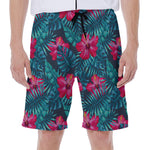 Hot Pink Hibiscus Tropical Pattern Print Men's Beach Shorts