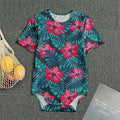 Hot Pink Hibiscus Tropical Pattern Print Men's Bodysuit