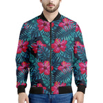 Hot Pink Hibiscus Tropical Pattern Print Men's Bomber Jacket