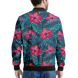 Hot Pink Hibiscus Tropical Pattern Print Men's Bomber Jacket