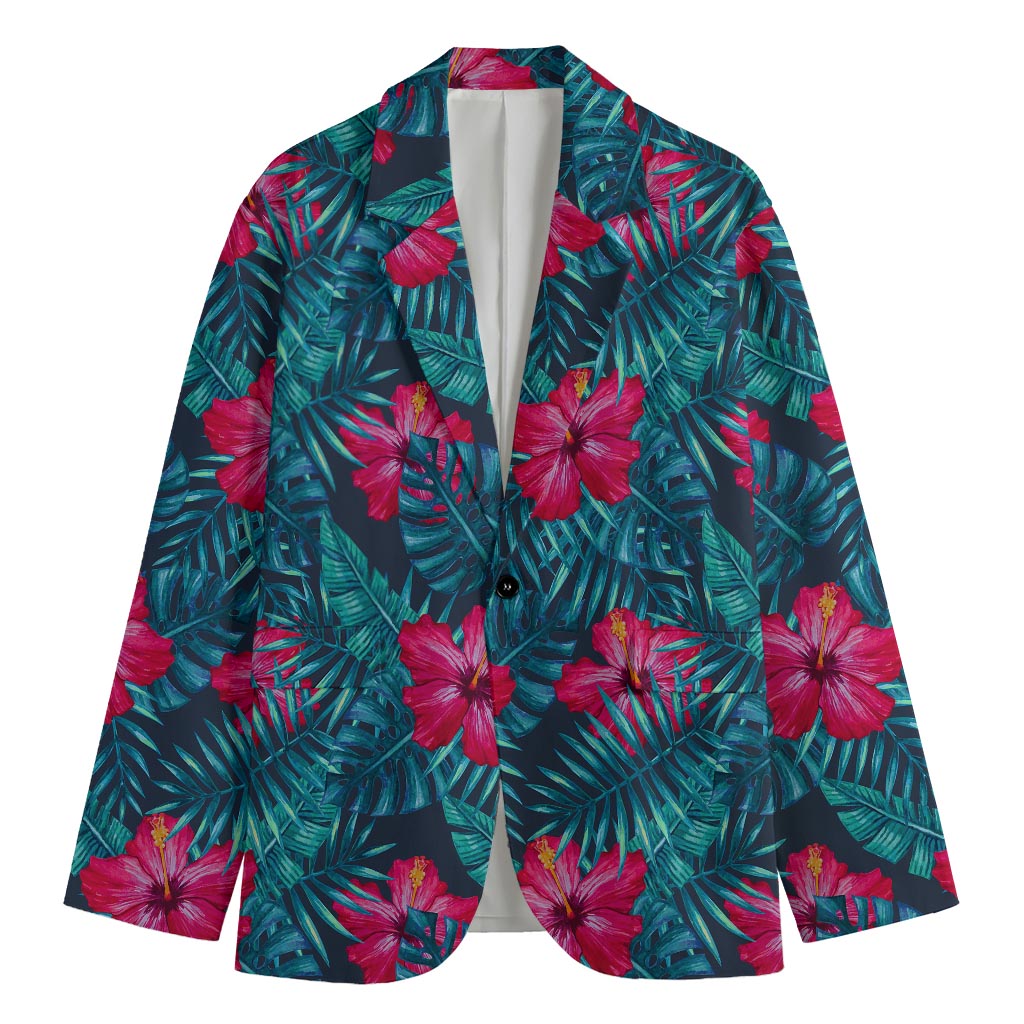Hot Pink Hibiscus Tropical Pattern Print Men's Cotton Blazer