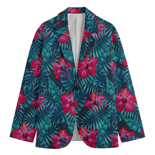 Hot Pink Hibiscus Tropical Pattern Print Men's Cotton Blazer