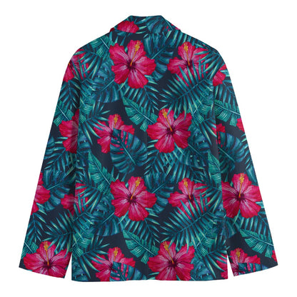 Hot Pink Hibiscus Tropical Pattern Print Men's Cotton Blazer