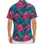 Hot Pink Hibiscus Tropical Pattern Print Men's Deep V-Neck Shirt