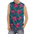 Hot Pink Hibiscus Tropical Pattern Print Men's Fitness Tank Top