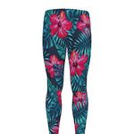 Hot Pink Hibiscus Tropical Pattern Print Men's leggings