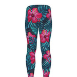 Hot Pink Hibiscus Tropical Pattern Print Men's leggings