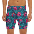 Hot Pink Hibiscus Tropical Pattern Print Men's Long Boxer Briefs