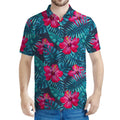 Hot Pink Hibiscus Tropical Pattern Print Men's Polo Shirt