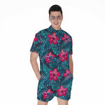 Hot Pink Hibiscus Tropical Pattern Print Men's Rompers
