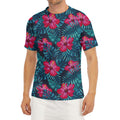 Hot Pink Hibiscus Tropical Pattern Print Men's Short Sleeve Rash Guard