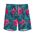 Hot Pink Hibiscus Tropical Pattern Print Men's Sports Shorts