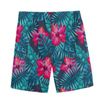 Hot Pink Hibiscus Tropical Pattern Print Men's Sports Shorts