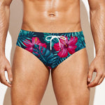 Hot Pink Hibiscus Tropical Pattern Print Men's Swim Briefs
