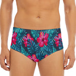 Hot Pink Hibiscus Tropical Pattern Print Men's Triangle Swim Briefs