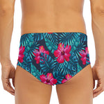 Hot Pink Hibiscus Tropical Pattern Print Men's Triangle Swim Briefs