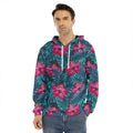 Hot Pink Hibiscus Tropical Pattern Print Men's Velvet Pullover Hoodie