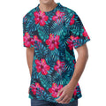 Hot Pink Hibiscus Tropical Pattern Print Men's Velvet T-Shirt