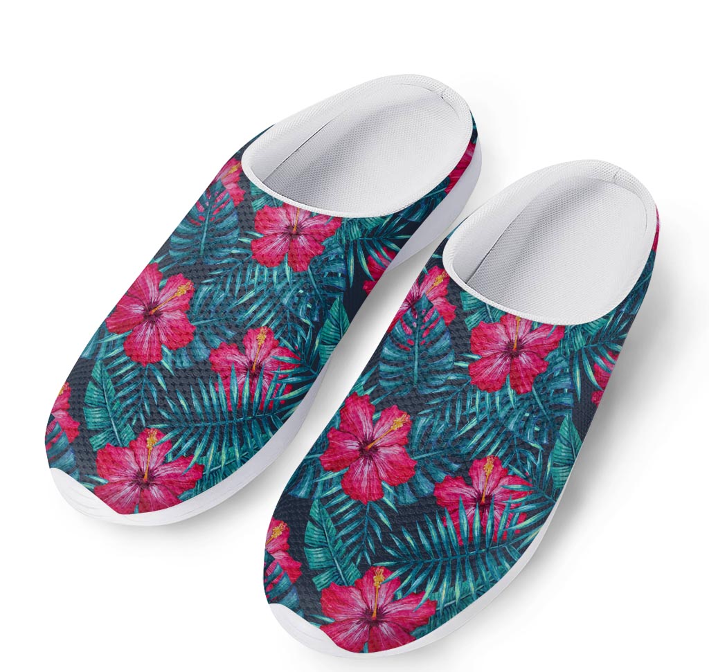 Hot Pink Hibiscus Tropical Pattern Print Mesh Casual Shoes