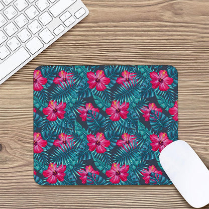 Hot Pink Hibiscus Tropical Pattern Print Mouse Pad
