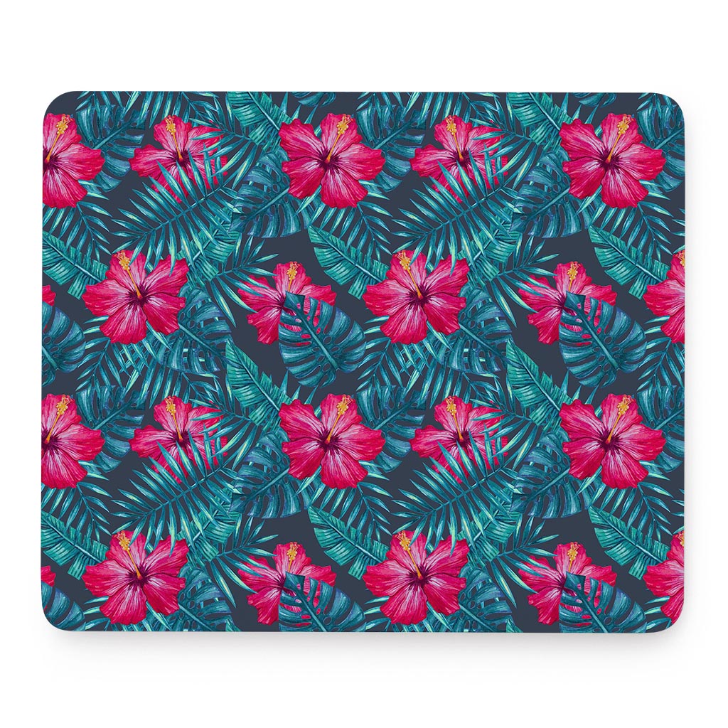 Hot Pink Hibiscus Tropical Pattern Print Mouse Pad