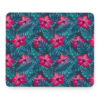 Hot Pink Hibiscus Tropical Pattern Print Mouse Pad