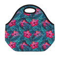 Hot Pink Hibiscus Tropical Pattern Print Neoprene Lunch Bag