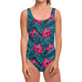 Hot Pink Hibiscus Tropical Pattern Print One Piece Swimsuit