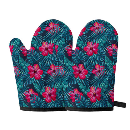 Hot Pink Hibiscus Tropical Pattern Print Oven Mitts
