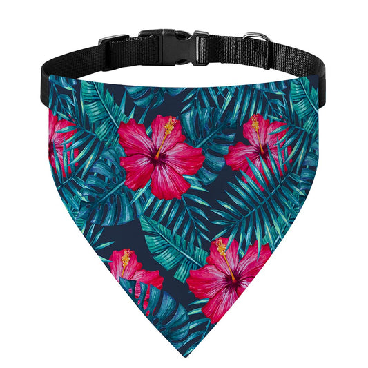 Hot Pink Hibiscus Tropical Pattern Print Over The Collar Dog Bandana
