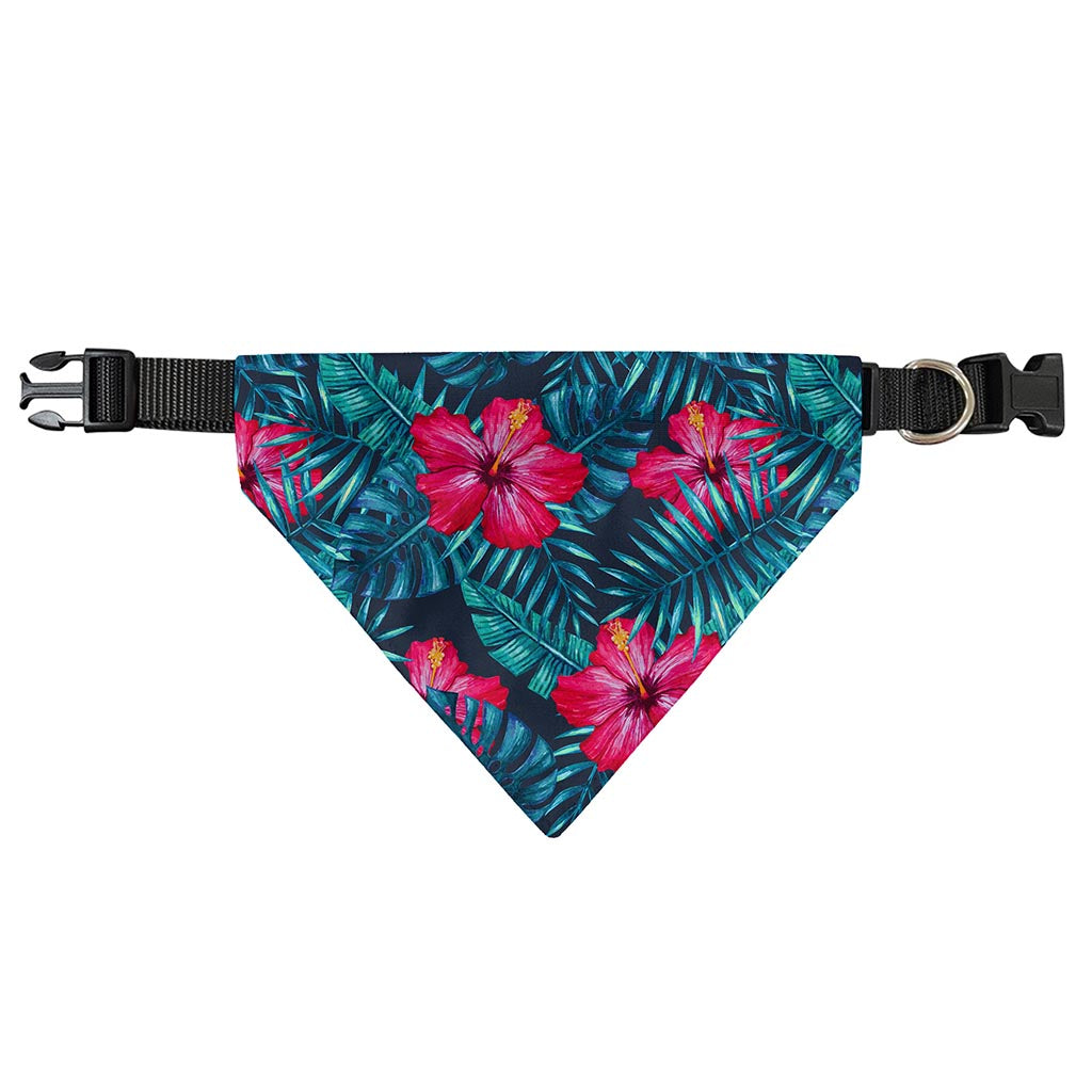Hot Pink Hibiscus Tropical Pattern Print Over The Collar Dog Bandana