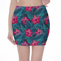 Hot Pink Hibiscus Tropical Pattern Print Pencil Mini Skirt